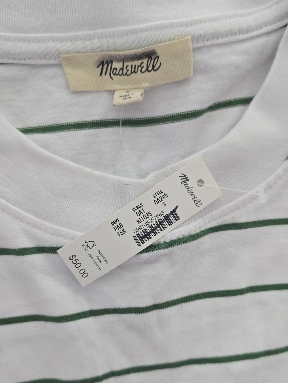 NWT Madewell The Boxy Crop Tee Cotton Green White Stripe Sz. S Oversized - Picture 4 of 6